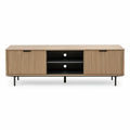 TV stolek 180 × 40 × 60 cm z MDF a oceli v dekoru přírodního dubu a černé barvě