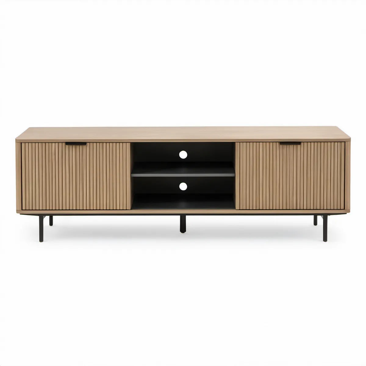 TV stolek 180 × 40 × 60 cm z MDF a oceli v dekoru přírodního dubu a černé barvě