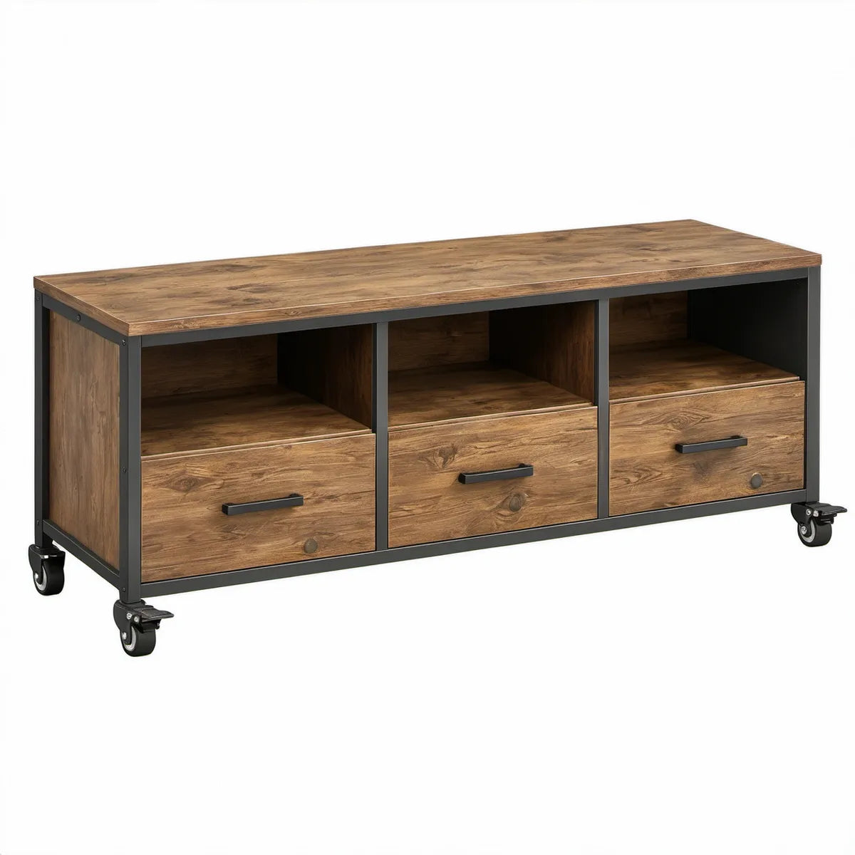 TV stolek na kolečkách 120 × 40 × 50 cm v dekoru hnědého dubu a černé