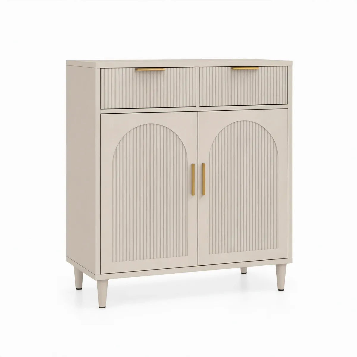 Krémový příborník z MDF se 2 zásuvkami a 2 dvířky, 80 × 40 × 100 cm